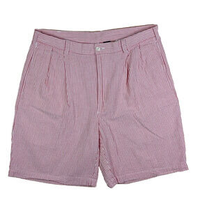 Jos. A. Bank Shorts 36 Men's Pleated Pink Pinstripe 100% Cotton Preppy Casual